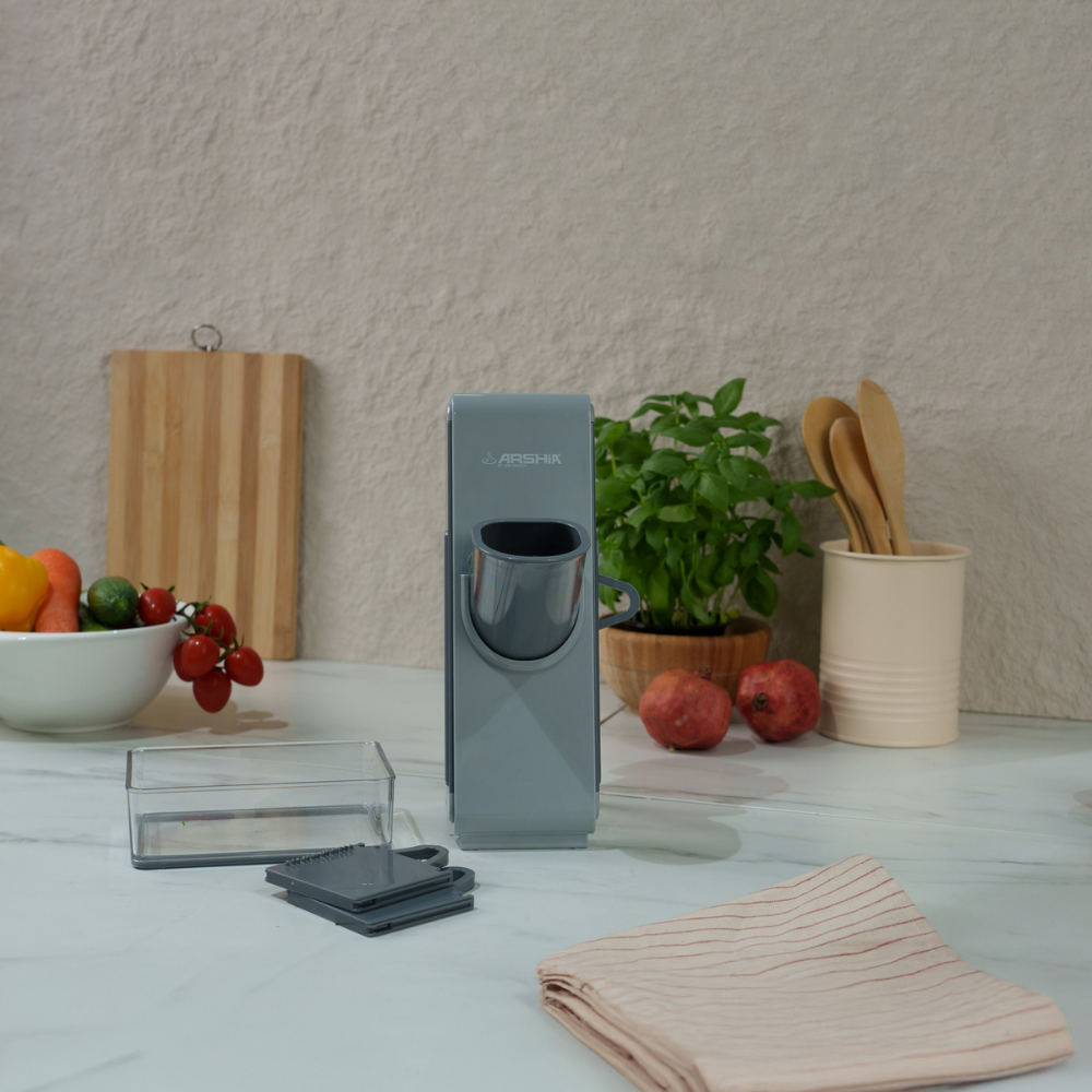 ARSHIA 4‑in‑1 Foldable Vegetable Slicer & Grater with Safety Guard & Storage Container