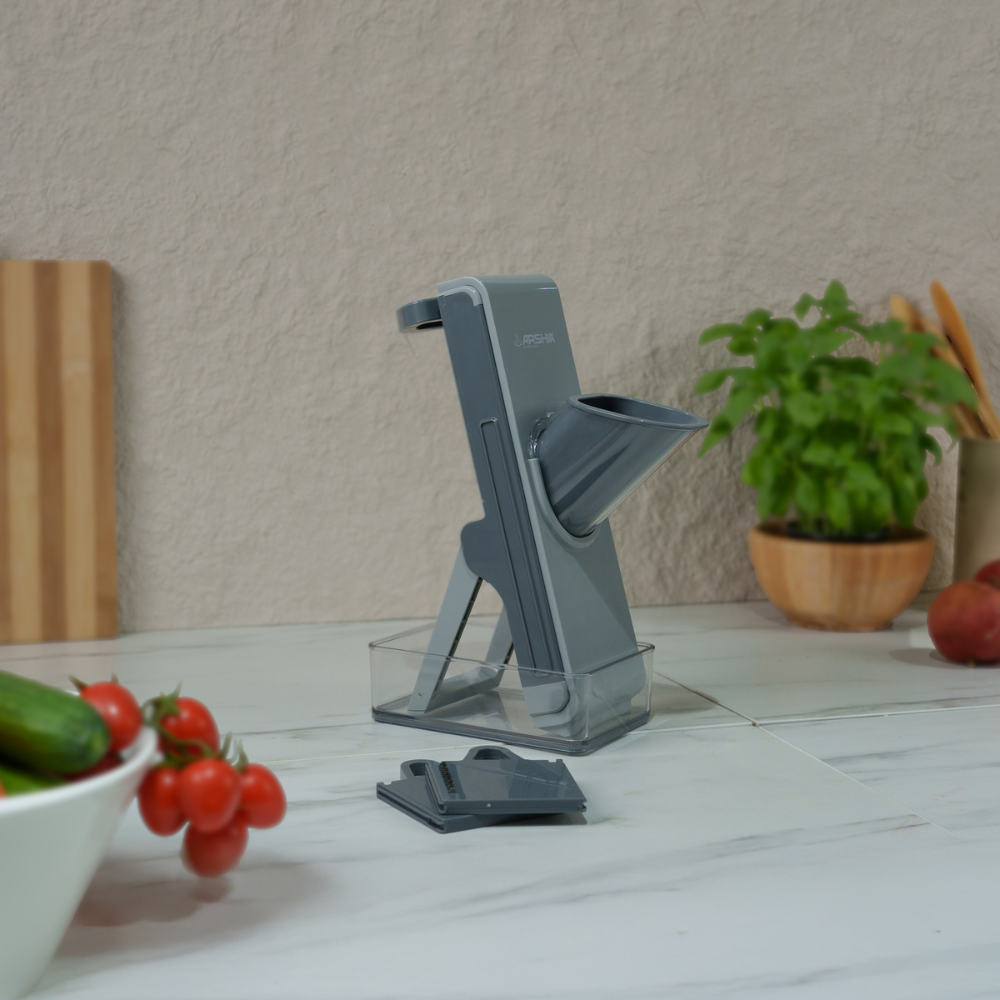 ARSHIA 4‑in‑1 Foldable Vegetable Slicer & Grater with Safety Guard & Storage Container