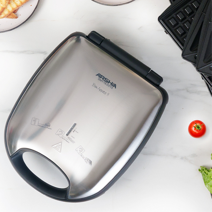 Arshia 4-Slice Sandwich Maker – 3-in-1 with Grill, Waffle & Sandwich Plates, 1200W, Non-Stick