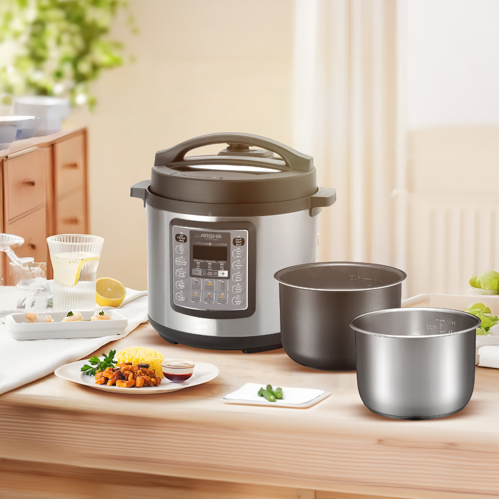 Arshia Digital Pressure Cooker – 6L | Dual Pot | 1000W | 12-in-1 Multifunction Electric Cooker