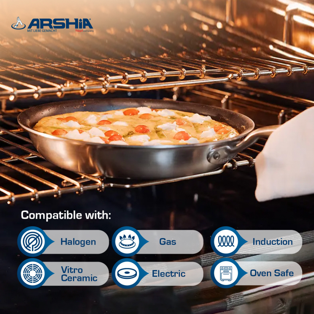 Arshia 26cm Tri-Ply Stainless Steel Fry Pan