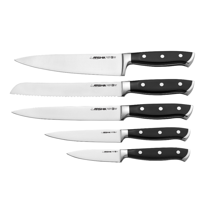 Arshia Premium 6-Piece Stainless Steel Knife Set with Wooden Block