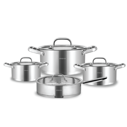 Arshia 8-Piece Stainless Steel Cookware Set – Premium 18/10 Steel, Non-Stick & Induction Compatible | Durable & Elegant Kitchen Set