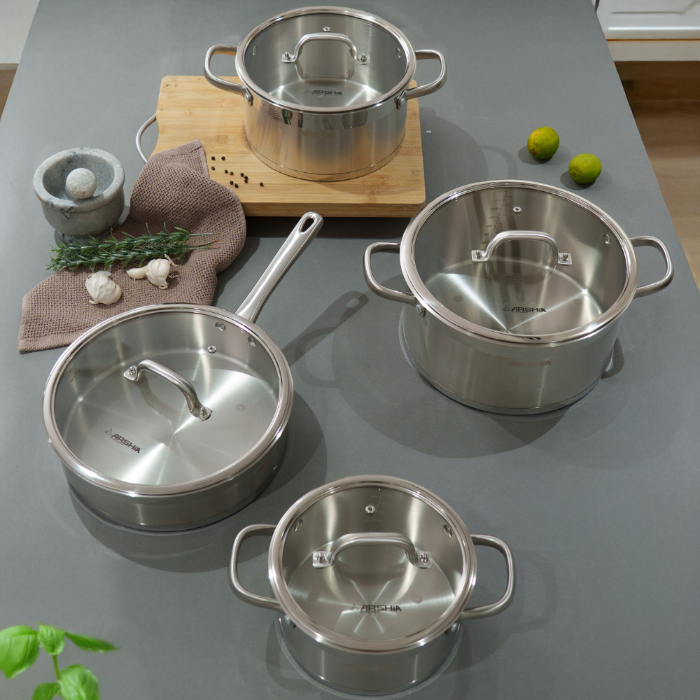 Arshia 8-Piece Stainless Steel Cookware Set – Premium 18/10 Steel, Non-Stick & Induction Compatible | Durable & Elegant Kitchen Set