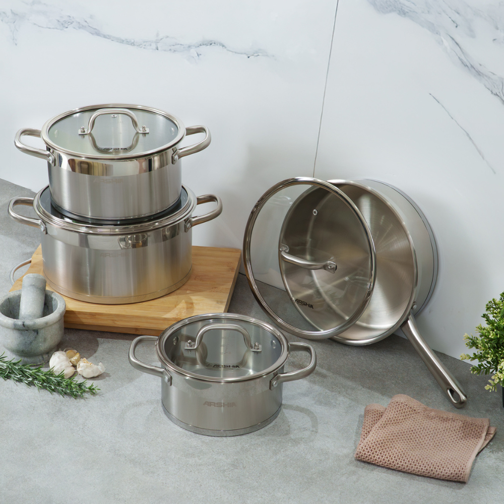 Arshia 8-Piece Stainless Steel Cookware Set – Premium 18/10 Steel, Non-Stick & Induction Compatible | Durable & Elegant Kitchen Set