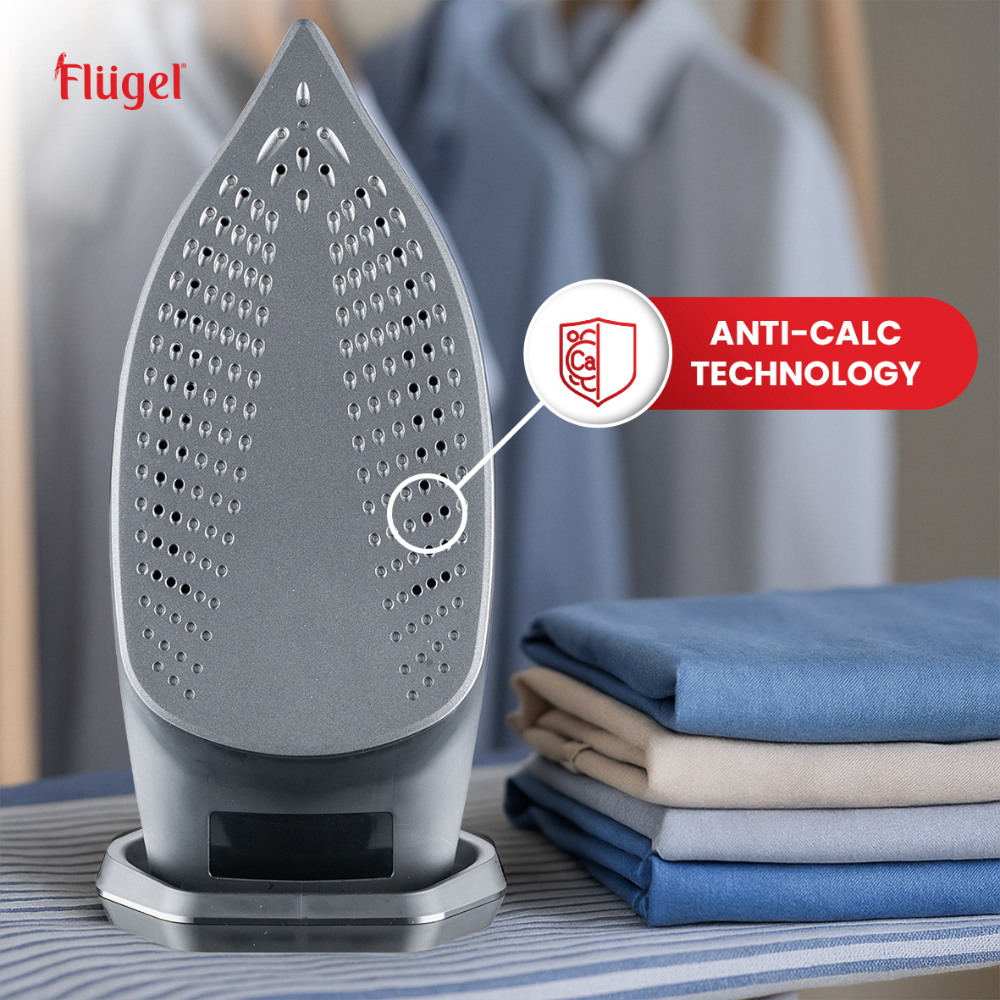 Flügel Digital Steam Iron – 3000W Smart Iron with LCD Display, Anti-Calc, Anti-Drip & Auto Shut-Off Function
