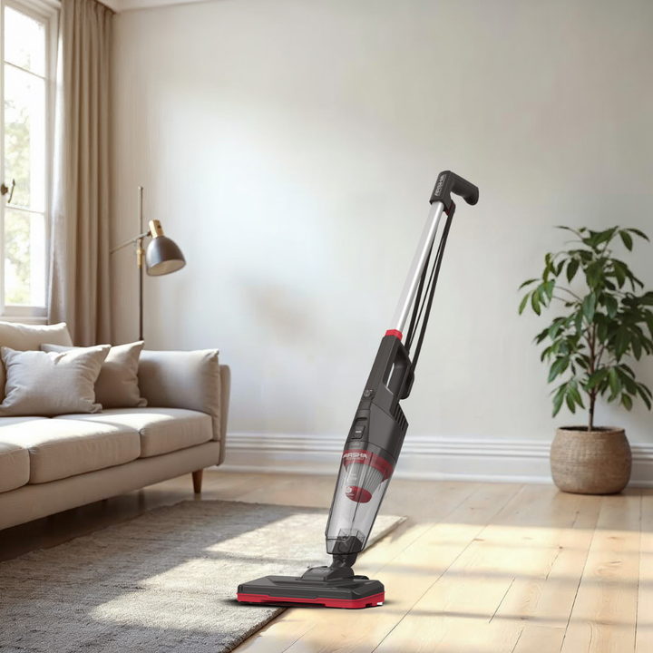 Arshia 3-in-1 Stick Vacuum Cleaner (Black + Red) – 19 kPa Powerful Corded Vacuum with HEPA Filter, Handheld Mode & Rotating Brush Head