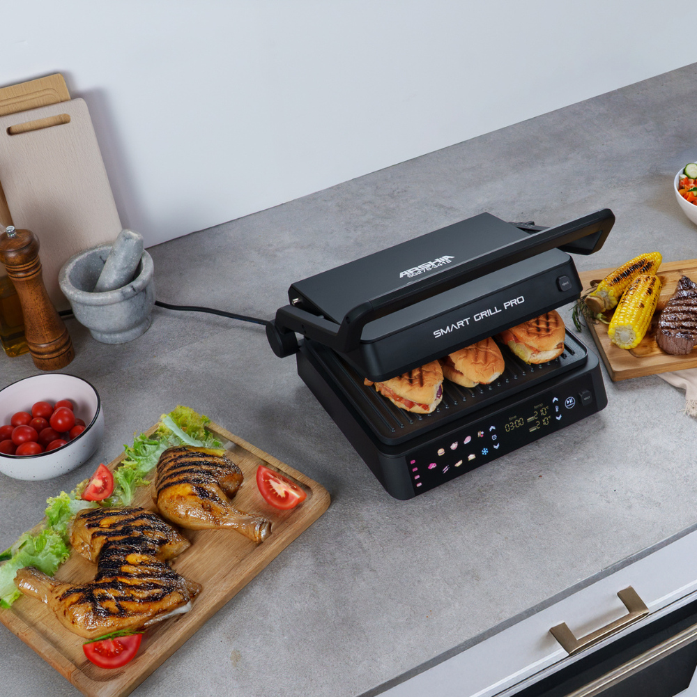 Arshia Smart Grill Pro 2000W – 180° Open Flat Electric Grill with Dual Temperature Control, Non-Stick Plates & Drip Tray