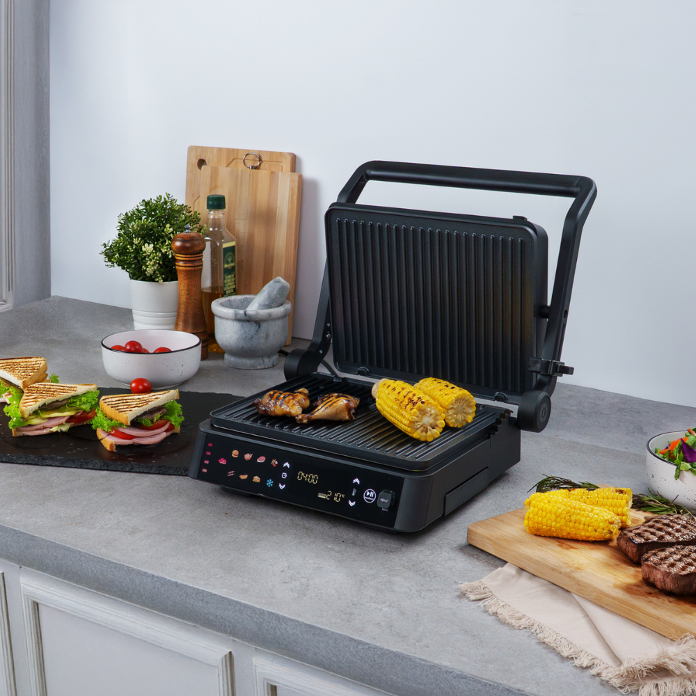 Arshia Smart Grill Pro 2000W – 180° Open Flat Electric Grill with Dual Temperature Control, Non-Stick Plates & Drip Tray