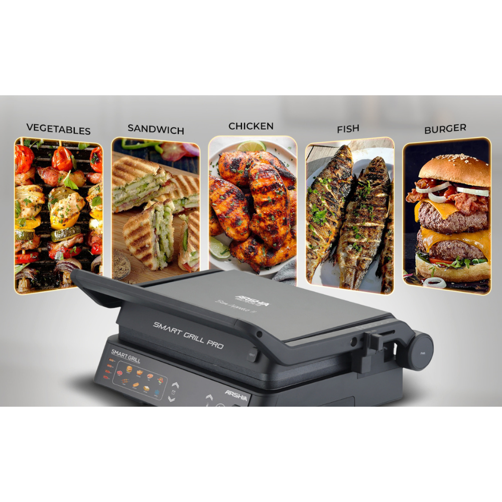 Arshia Smart Grill Pro 2000W – 180° Open Flat Electric Grill with Dual Temperature Control, Non-Stick Plates & Drip Tray
