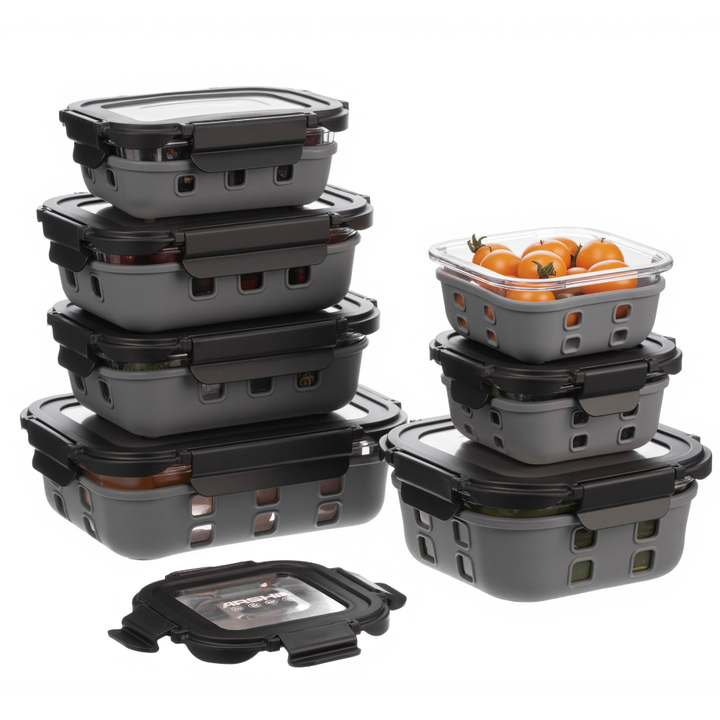 Arshia 12-Piece Premium Glass Food Container Set – Airtight Tempered Glass with Stainless-Steel Lids & Silicone Seal