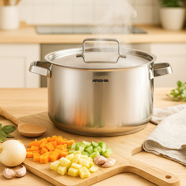 Arshia 16cm Premium Stainless Steel Casserole with Lid – 3-Layer Base, Mirror Finish, Induction Compatible