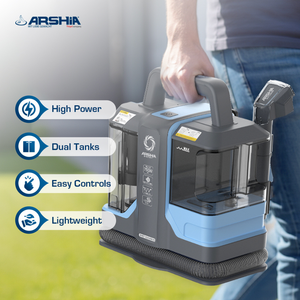 Arshia Spot Cleaner 750W – Dual Tank Carpet & Upholstery Cleaner, Portable Deep Stain Remover with 6.45m Reach, Brushes & 5m Power Cord