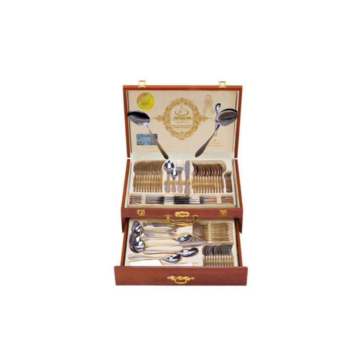 Arshia Wooden Case Stainless Steel Cutlery Set 133pcs Gold & Silver TM1401G