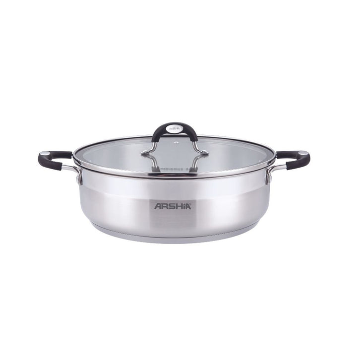 Arshia Stainless Steel Frypan Double Handle  with 2 Lids 30 cm