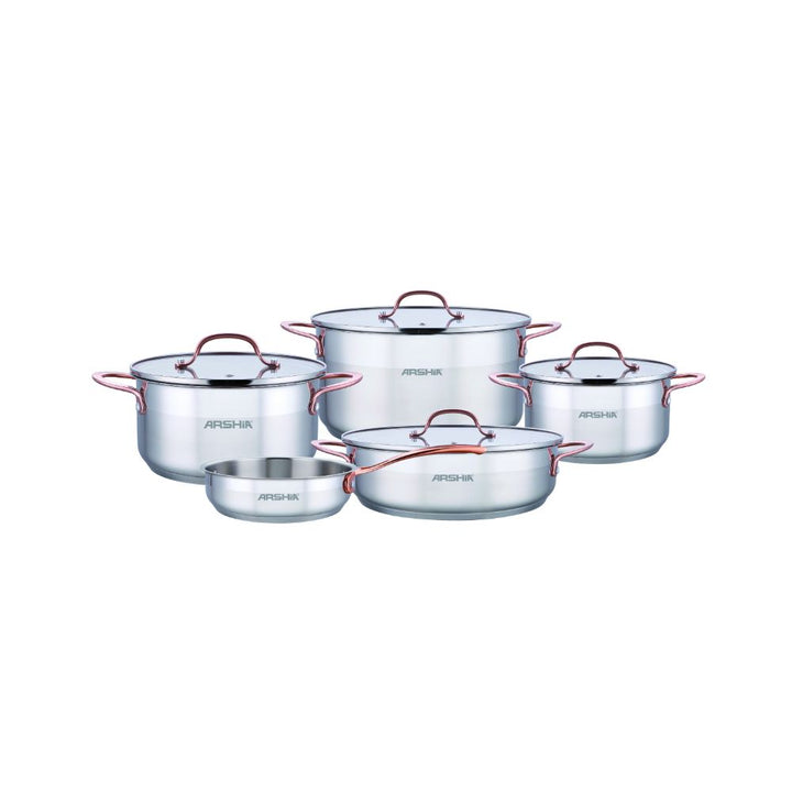 Arshia 9-Piece Premium Stainless Steel Cookware Set with Copper Handles | Tri-Ply Base, Induction Compatible, Dishwasher Safe