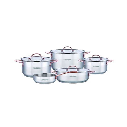 Arshia 9-Piece Premium Stainless Steel Cookware Set with Copper Handles | Tri-Ply Base, Induction Compatible, Dishwasher Safe