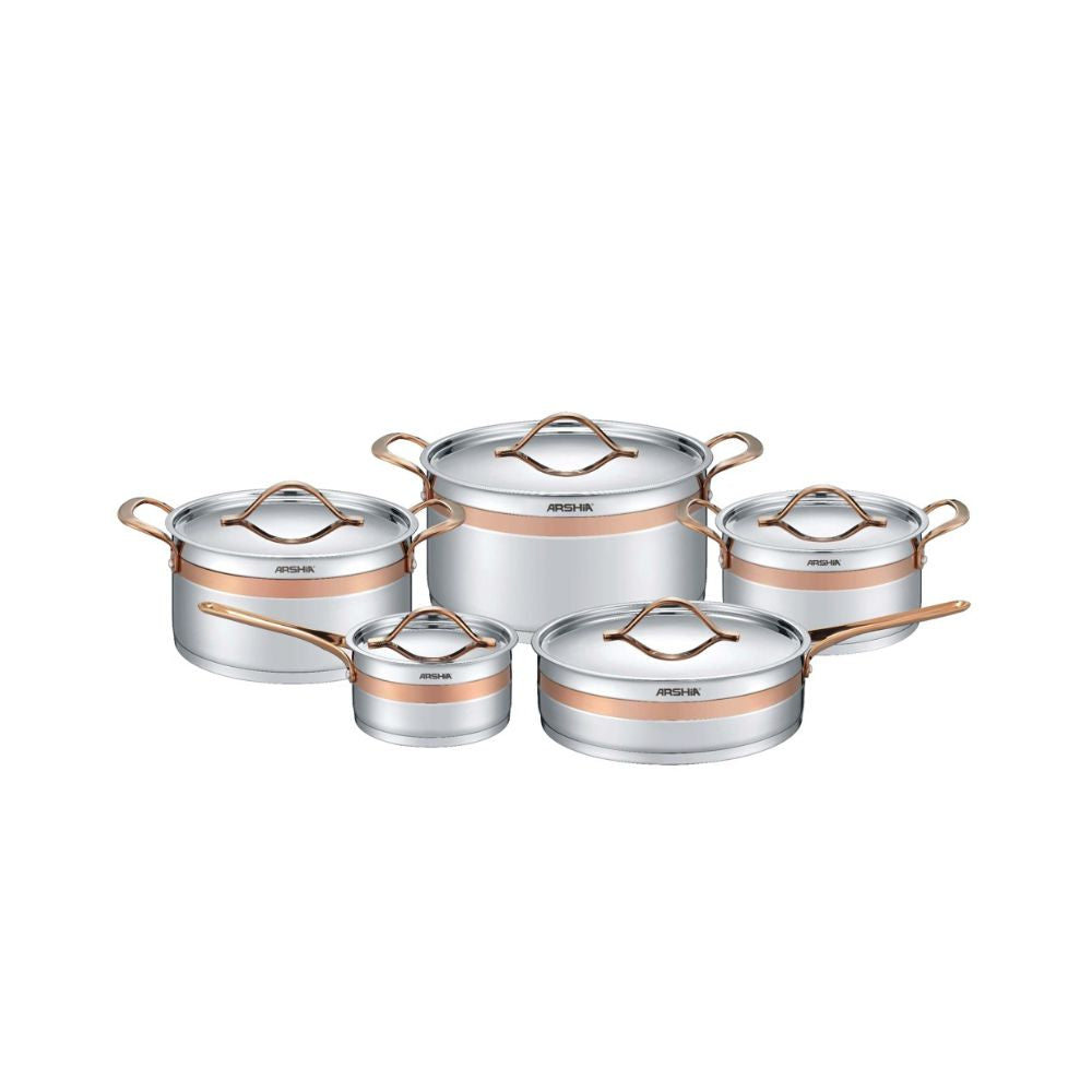 Arshia 10 pcs Rose Gold Stainless Steel Cookware  Set