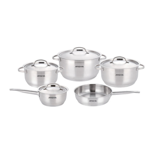 Arshia 9-Piece Stainless Steel Cookware with satin-finish lid