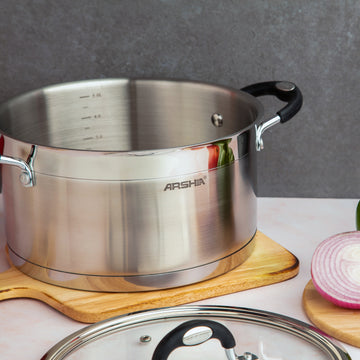 Arshia Stainless Steel Casserole with Glass Lid 24cm