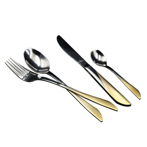 Silver and Gold 24pc Cutlery Set with Stand