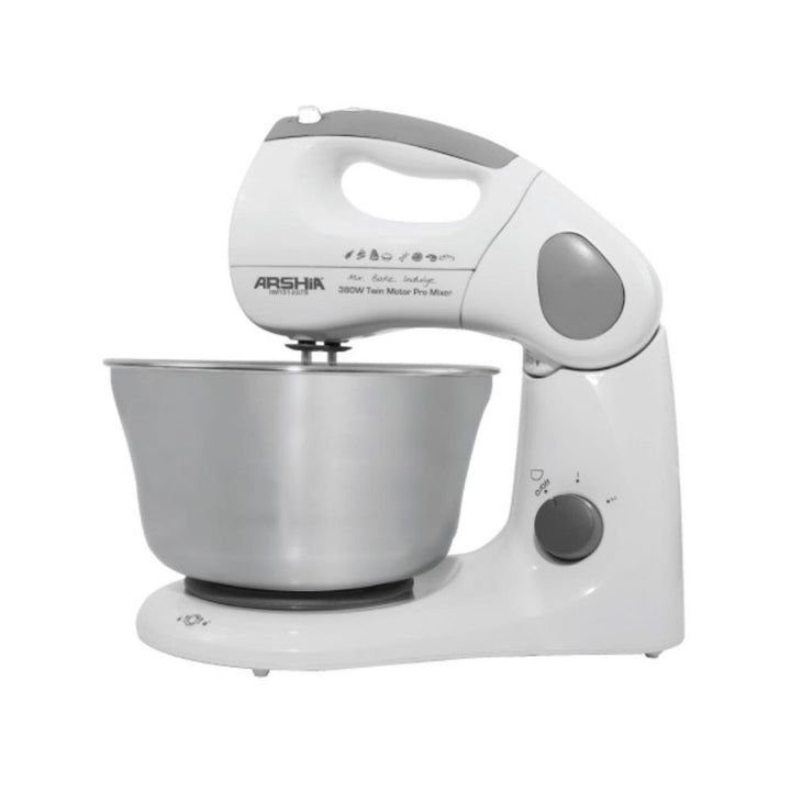 Arshia Premium Stand Mixer – 2L Stainless Steel Bowl, 380W – White