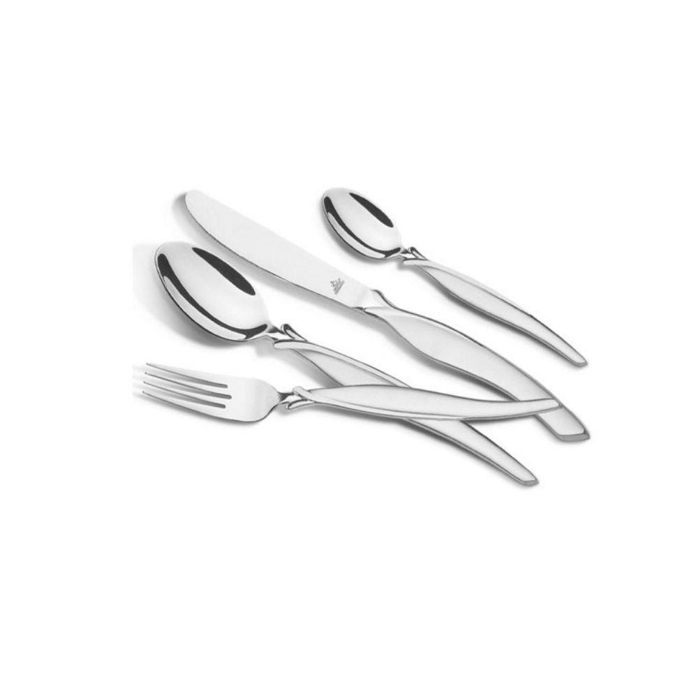 Arshia Silver Matte Cutlery 24pc Set with Stand (with Dessert Knife and Cake Fork)