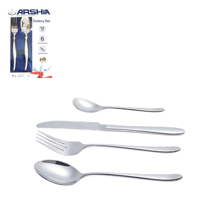 Arshia Silver Dinner Spoon and Fork Cutlery 12pc Set