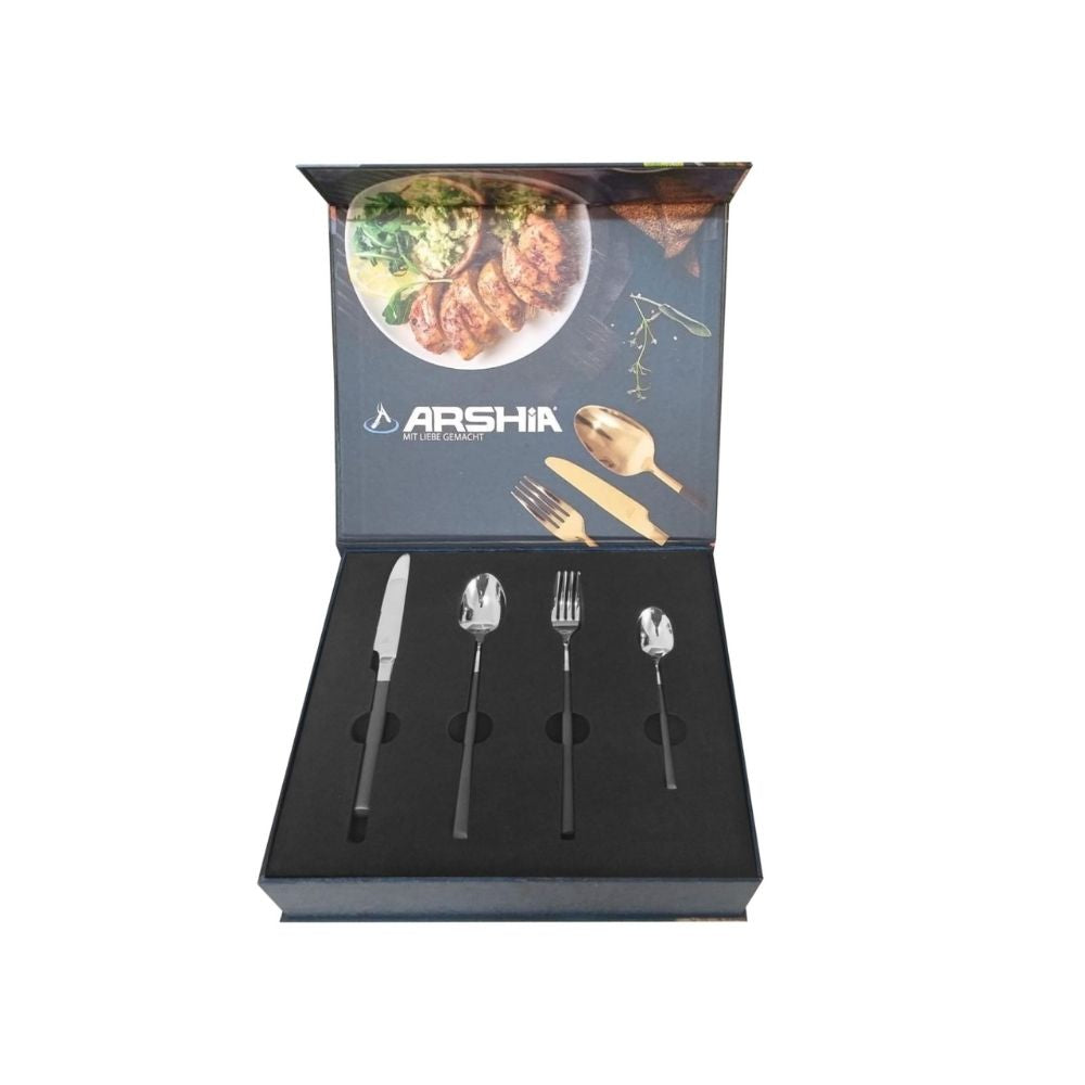 Arshia Stainless Steel Silver and Black Cutlery 24pc Set
