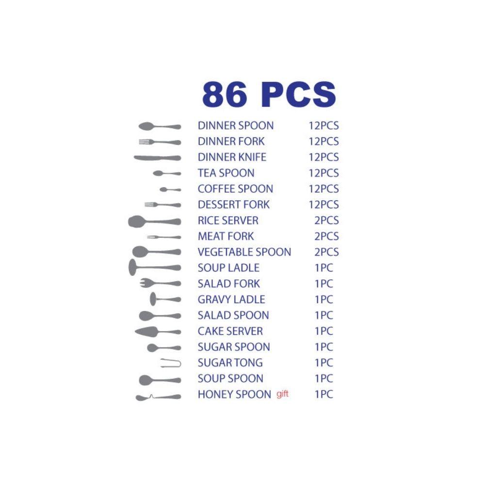 Arshia Stainless Steel Cutlery Set 86pc Silver