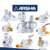 Arshia 12 in 1 Food Processor 800W White juice extractor, grating disc, kneading, citrus press, blending, and mashing.