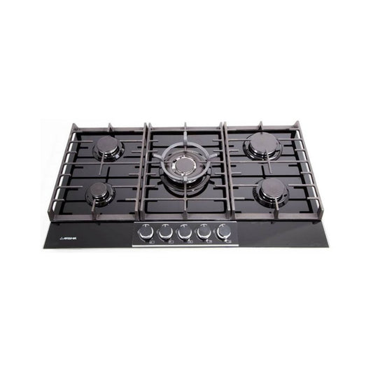 Arshia Built-In Stove Glass – 5 Burners, Stainless Steel & Glass Design, Energy-Saving Direct Flame