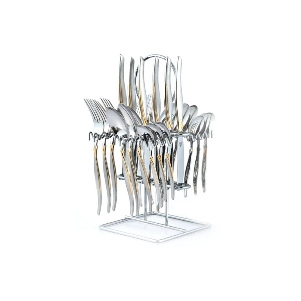 GOLD 24PCS CUTLERY SET WITH STAND