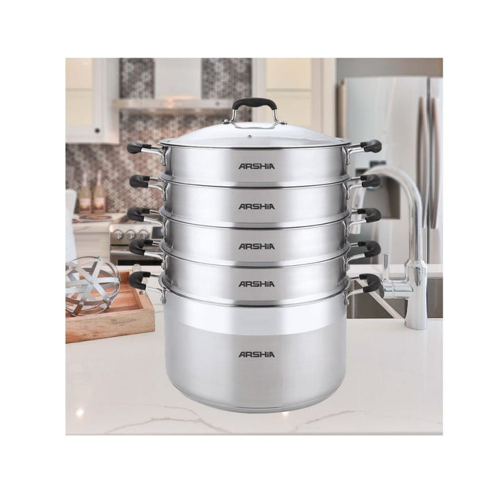 Arshia stainless steel steamer 30cm with Glass Lid