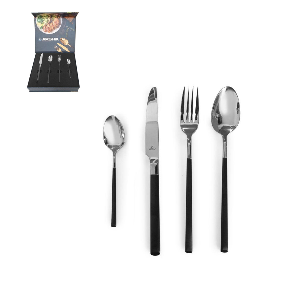 Arshia Stainless Steel Silver and Black Cutlery 24pc Set