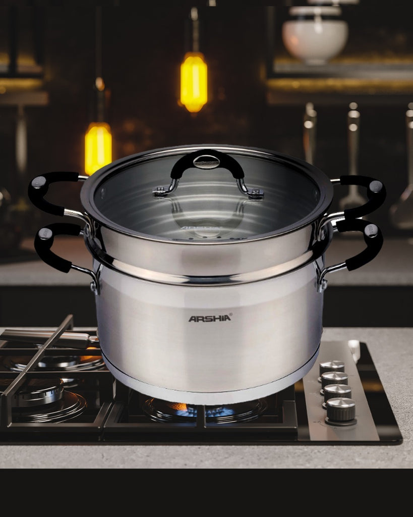 Arshia Stainless Steel Pot with Steamer 24cm