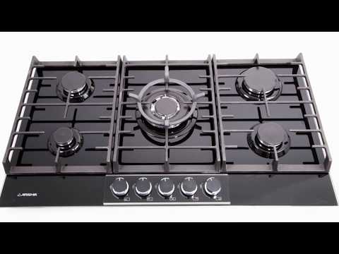 Arshia Built-In Stove Glass – 5 Burners, Stainless Steel & Glass Design, Energy-Saving Direct Flame